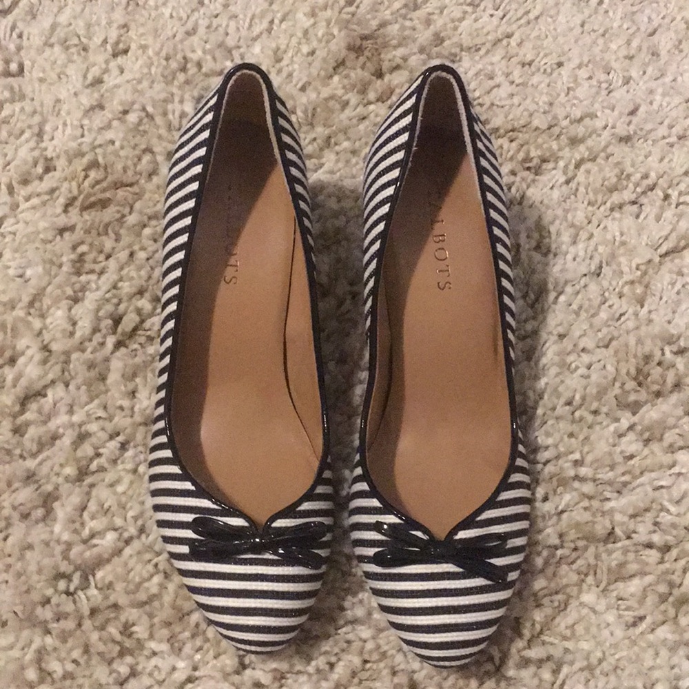 Talbots Black and white striped heels